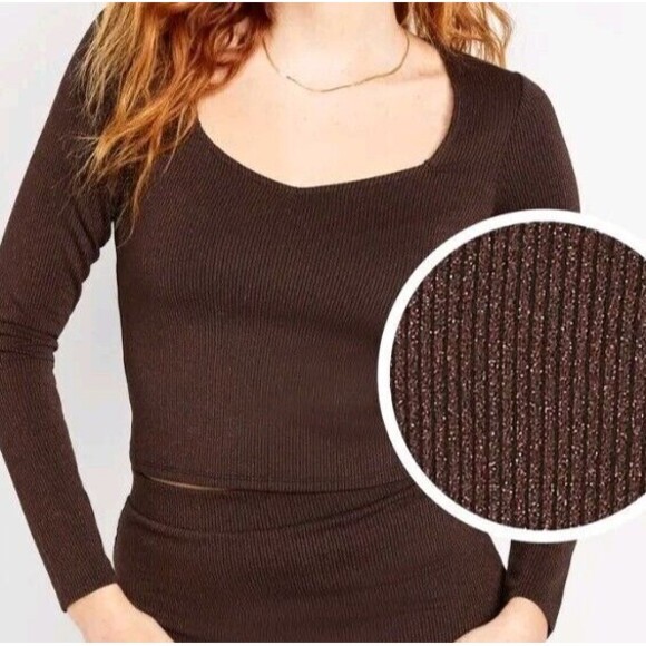 NWT Women's Old Navy Fitted Brown Shine Top Size 2X (20-22)Blouse Sparkle N5 - Picture 2 of 7